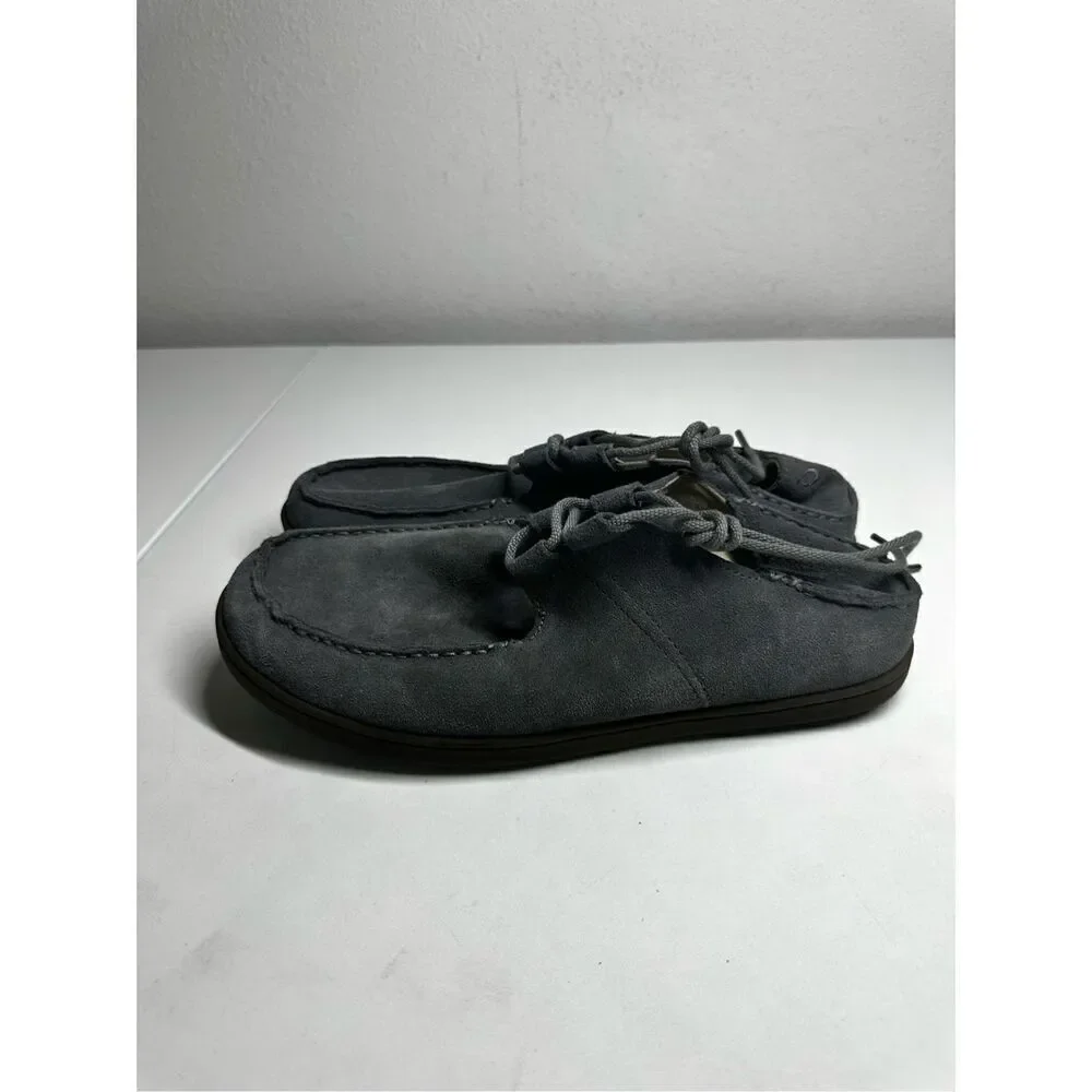 Men's Olukai Ohana Shoes Lace Up Sneaker Size US 10M EUR 43 Suede Gray EUC